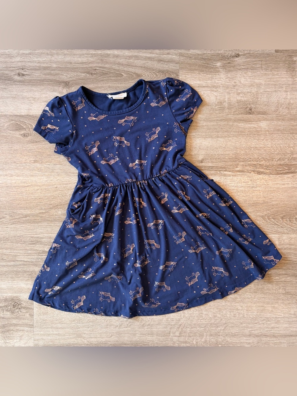 Emma & Elsa little girls blue unicorn print dress